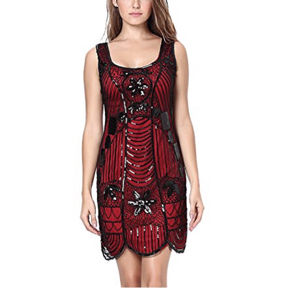 NWT Red Sequins Gatsby 1920’s Deco Dress SZ M 8/10